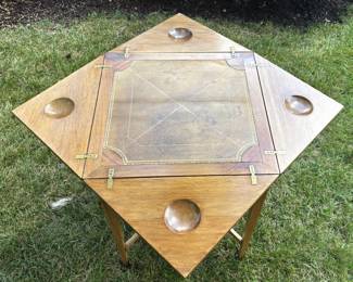 BUY IT NOW! $250.00.Antique Folding/Drop Leaf Leather Top Game Table. Closed: 22" x 22" x 28" H. Open: 31" x 31" x 28" H.