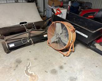 Shop fan, Craftsman cart, lawn sweep