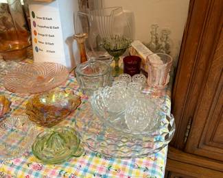 Fostoria, juicer, vases, candle holders