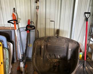 edger, spreader, Stihl tool set, snow shovel