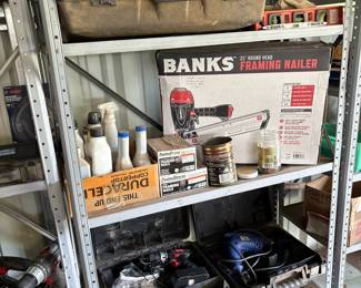 shelving, tools,