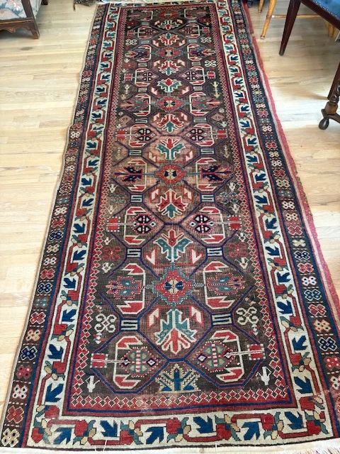 Antique Caucasian Kazak runner, 9'6" x 3'9"