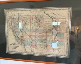 Johnson's 1864 California and the Southwest framed map
