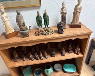 Chinese Ming and Tang Dynasty tomb figures, antique Chinese cloisonne censers, Chinese soapstone carving, and more