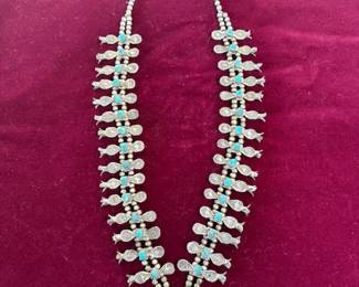 Sterling and turquoise squash blossom necklace attributed to Frank Patania