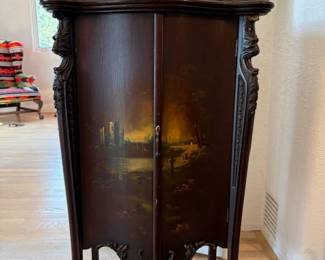 Victorian hand painted music cabinet