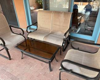 Seating group of settee, 2 chairs and table