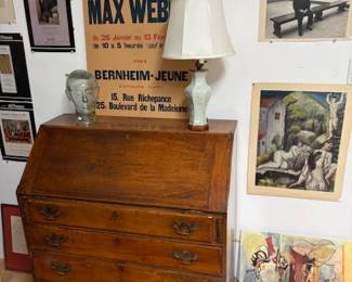 Beautiful 18th c mahogany drop front desk and ephemera