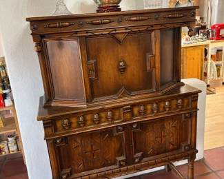 Antique Jacobean style oak hutch