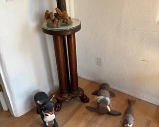 Antique pedestal and Ben Ortega Chimayo carvings