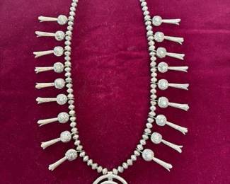 Sterling squash blossom necklace, unsigned