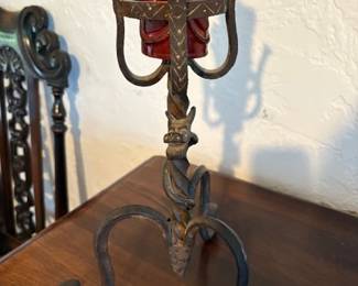 One of a pair of very cool wrought iron candleholders, ca 1920