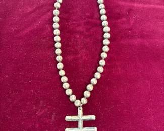 Vintage sterling Isleta cross necklace, bench beads
