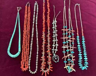 Vintage sterling, turquoise and coral necklaces