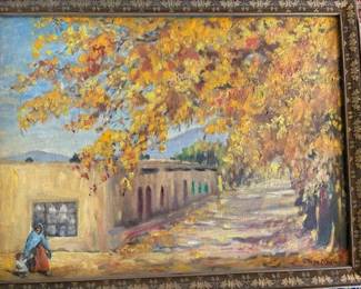 Rose Nedwill (NM 1882 - ) 'A Street in Taos' oil on board