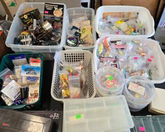 Fishing lures, reels, hooks, storage