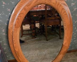 Oval oak mirror
