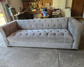 Dove gray tufted velvet sofa