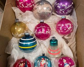 Vintage Shiny Brite and mercury glass diorama ornaments