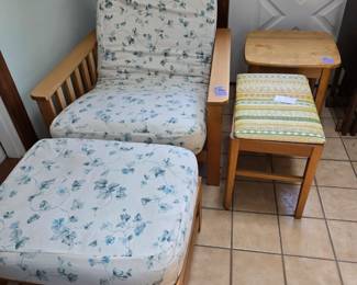 Chair and ottoman, end table - matches futon. small bench