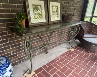 Sofa table with gray top and metal base - matches coffee and end table