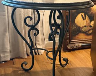 End table gray top and metal base - matches coffee table
