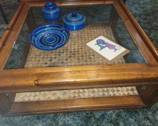 Wood and cane coffee and end tables