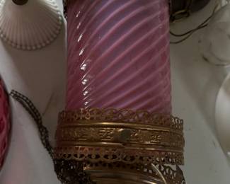 Nice Vintage Swirl Cranberry Hanging Lamp