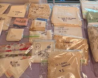 All of these bags are full of vintage (1880’s - 1940) linens, table dusters, table runners, napkins, handkerchiefs etc.   Many have wonderful embroidery on them... unstained and pressed to perfection.