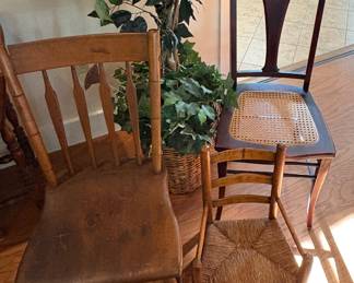 With a bit of TLC, sanding, and staining these chairs can be restored. They are over 100 years old.