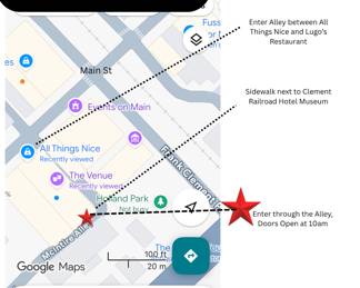 Enter through the Alley, Doors Open at 9am