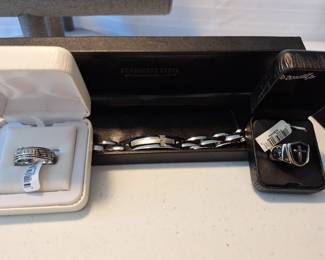 New In Box Mens Wedding Ring, Cross Ring And Bracelet