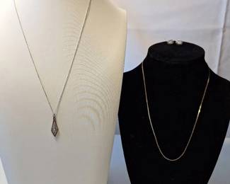 Gold Chain Necklace, Sterling Silver Necklace, Opal Earrings