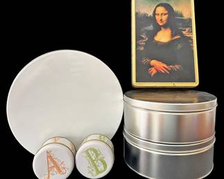 Generic Tin Containers and Mona Lisa Print