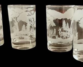 4 Vintage Etched Glasses