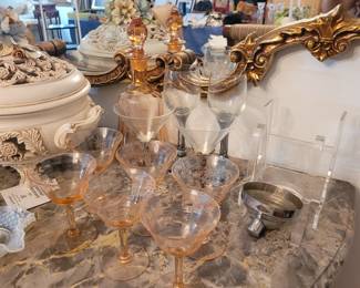 Pink depression glass stemware