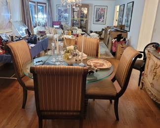 Round beveled etched glass dining table and four chairs