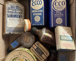 vintage bottles and tins