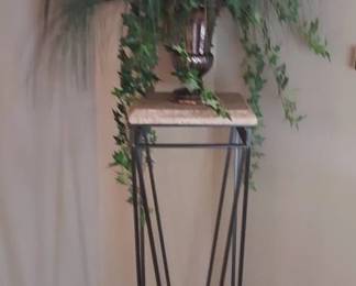 Stone Metal Pedestal Plant Stand 