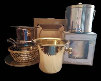 4 Ice Buckets 1 Culver New In Box, Dinner Plate Chargers,  More