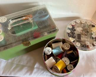 Vintage Sewing Kit, Thread, Needles, More