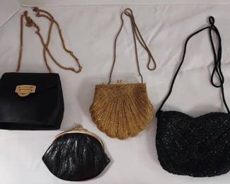 2 Beaded Evening Bags, Satin Chain Strap Bag More