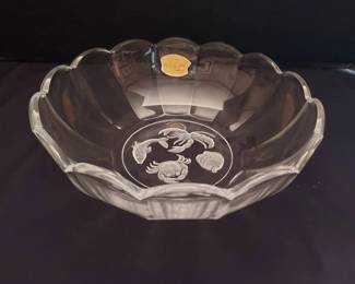 Val St. Lambert Belgium Scalloped Crystal Bowl 10 Original Sticker