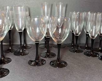 Vintage Black Stemmed Wine Glasses And Champagne Flutes