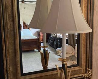 Black And Goldtone Mirror And Lamp
