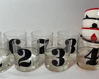8 Morgan Lucky Number Lowball Whiskey Glasses And 4 Playing Card Suit Ceramic Bowls
