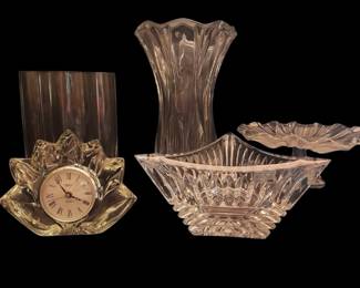 JG Durand Crystal Vase, Mikasa Crystal Clock, Pedestal Tulip Dish, More