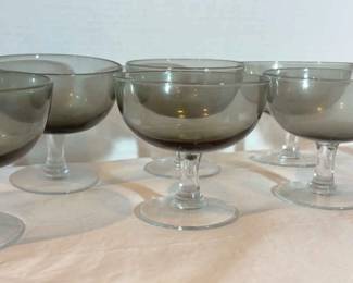 Seven MCM Smoked Glass Dessert Dishes