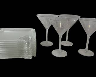 4 Plastic Martini Glasses And 10 Plastic Cocktail Plates