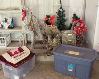 Christmas Decorations Featuring Outdoor Sleigh And Reindeer All Lights Untested
